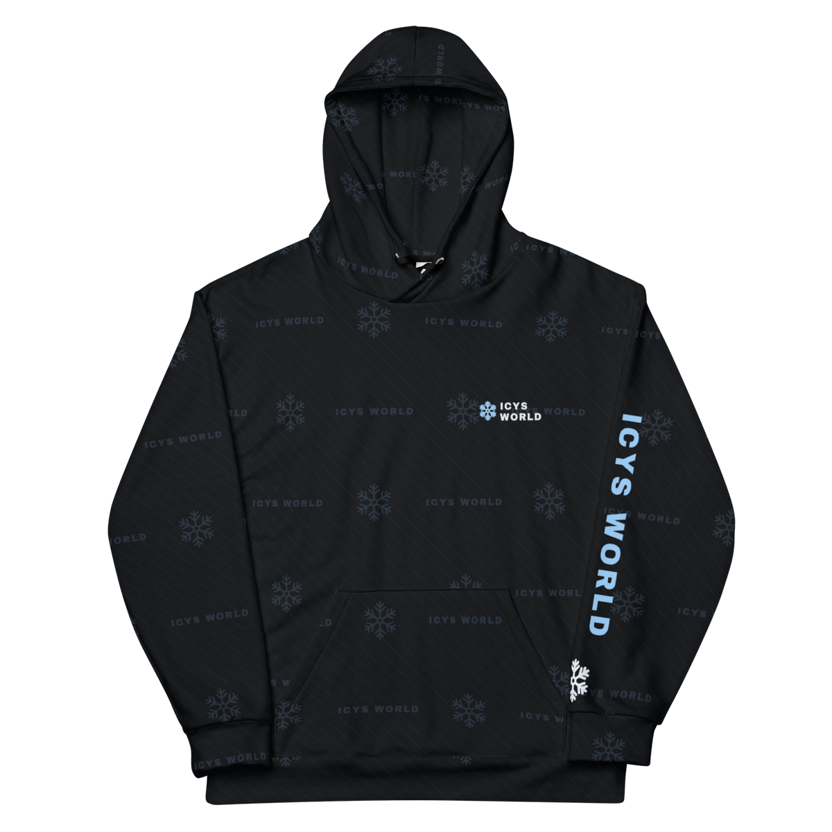 ICYS WORLD Frost Monogram All-Over Hoodie – iced-out streetwear all-over print hoodie, front view