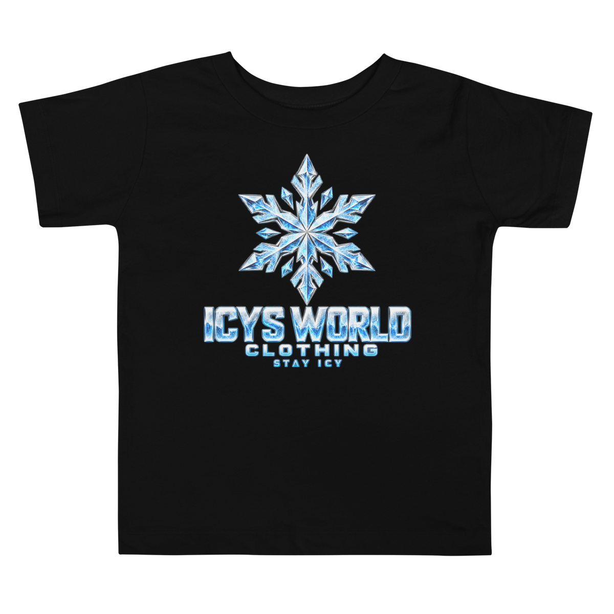 ICYS WORLD Kids Snowflake Tee – iced-out streetwear toddler graphic tee, black, front view