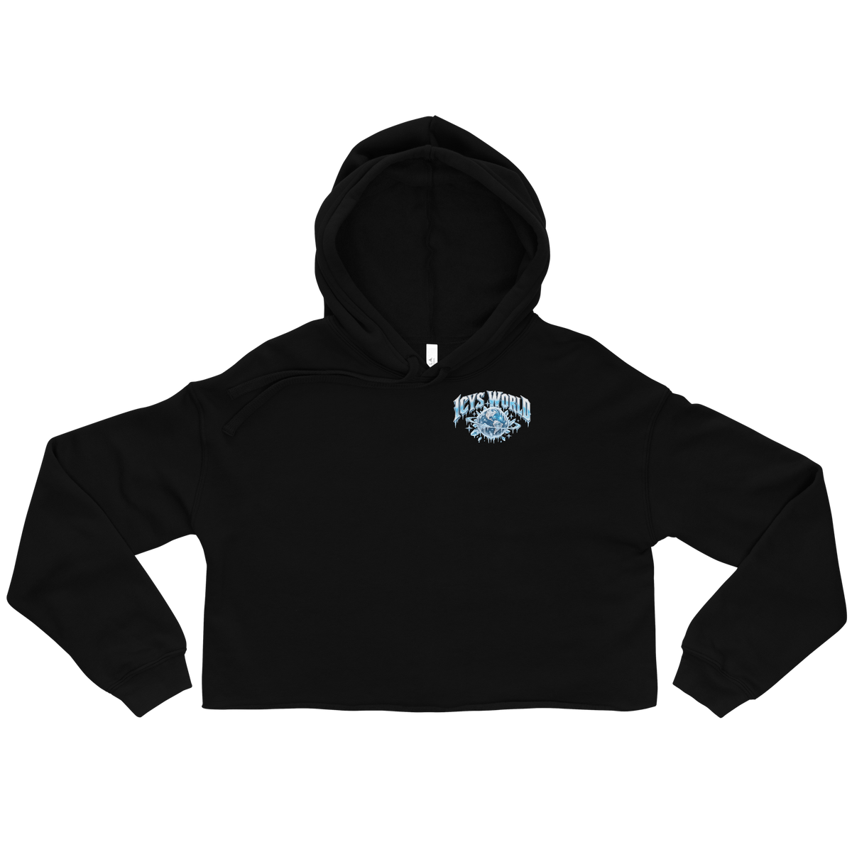 ICYS WORLD Lotus Crop Hoodie – iced-out streetwear graphic hoodie, black, front view