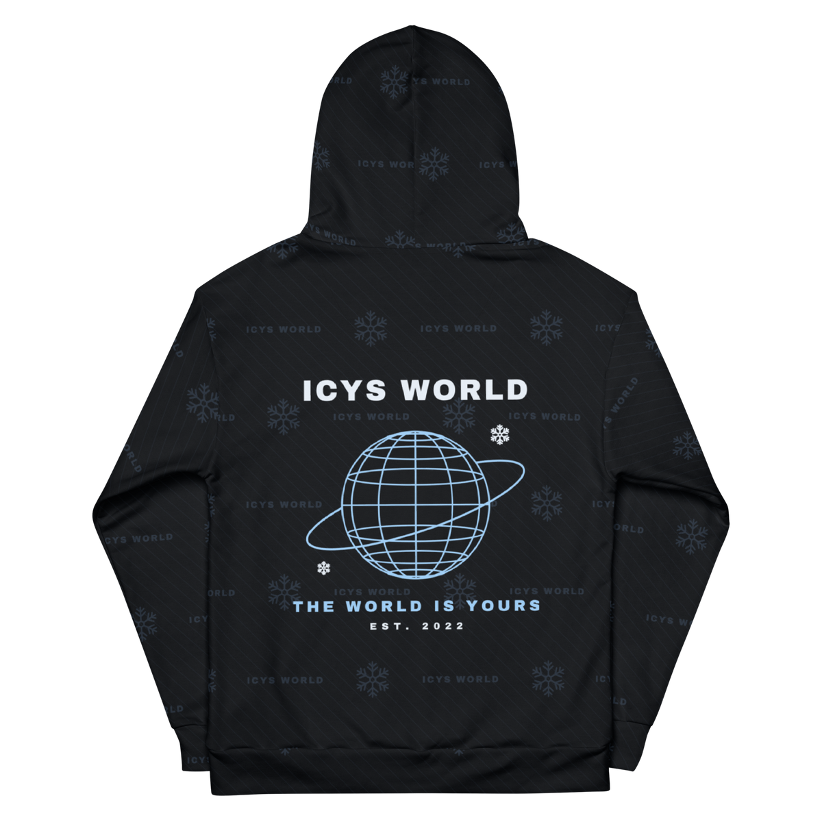 ICYS WORLD Frost Monogram All-Over Hoodie – iced-out streetwear all-over print hoodie, back view