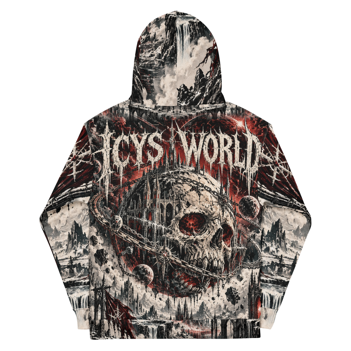 ICYS WORLD Skull All-Over Hoodie – all-over print hoodie, back view