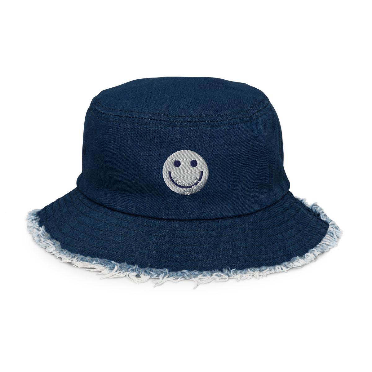 ICY Dome Covers distressed denim bucket hat – front view
