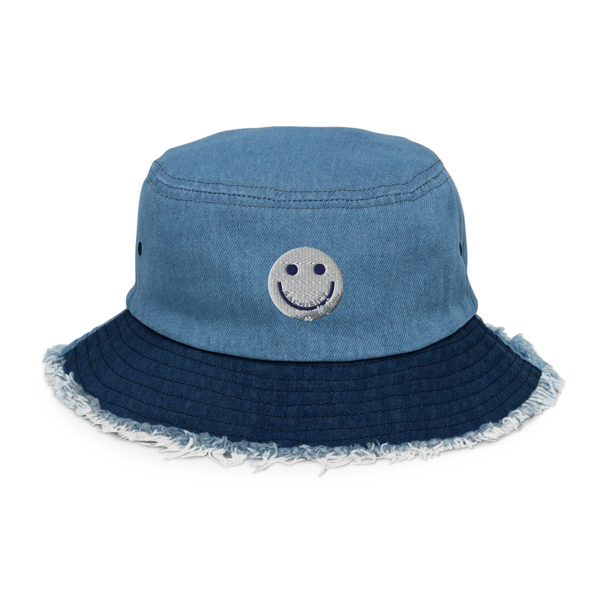 ICY Dome Covers distressed denim bucket hat – front view
