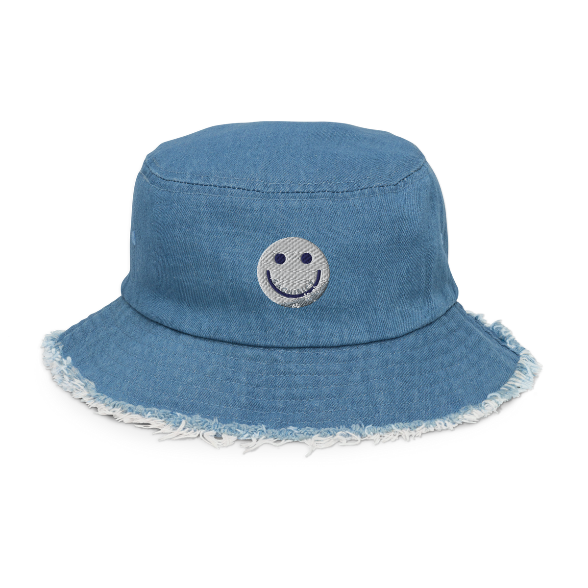 ICY Dome Covers distressed denim bucket hat – front view