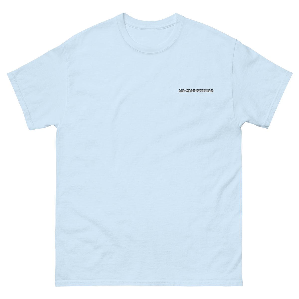No Competition Tee – iced-out streetwear graphic tee, light blue, front view
