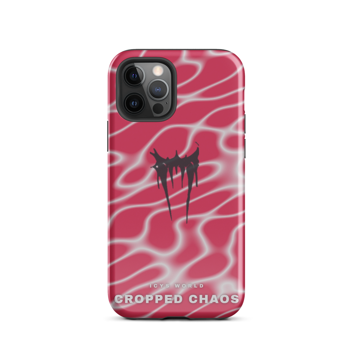 ICYS WORLD Cropped Chaos iPhone case on iPhone 12 Pro, glossy finish