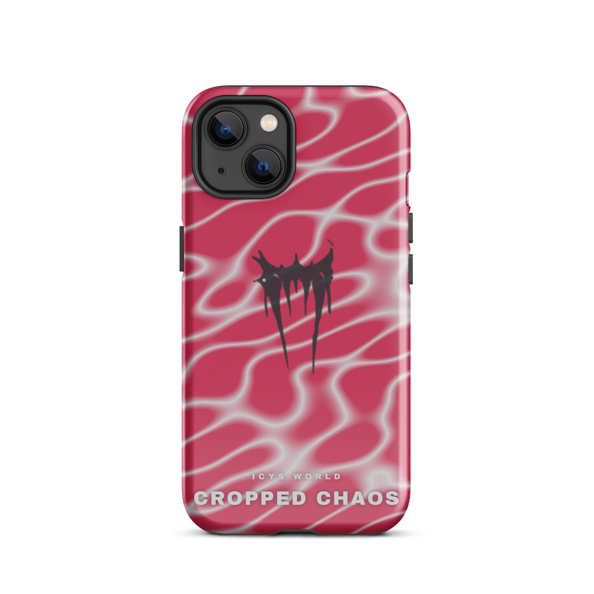 ICYS WORLD Cropped Chaos iPhone case on iPhone 13, glossy finish