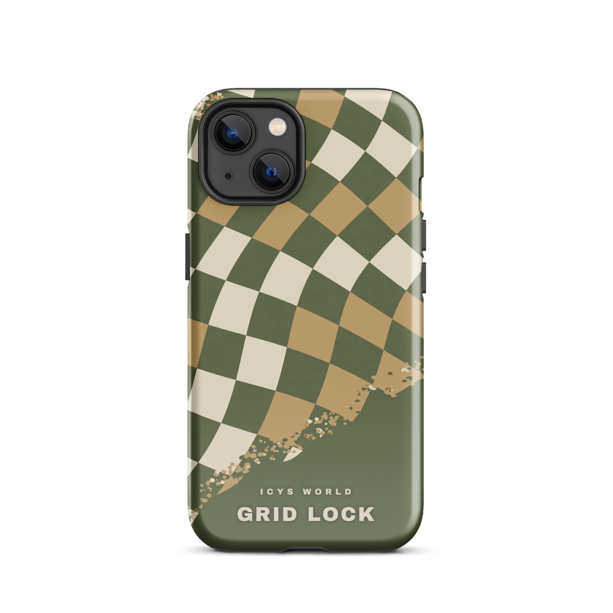 ICYS WORLD Grid Lock iPhone case on iPhone 13, glossy finish
