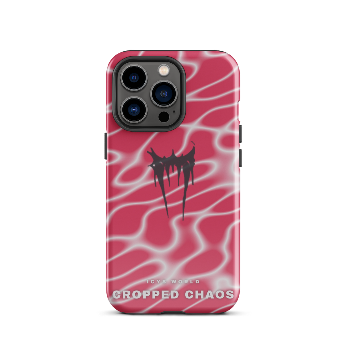 ICYS WORLD Cropped Chaos iPhone case on iPhone 13 Pro, glossy finish