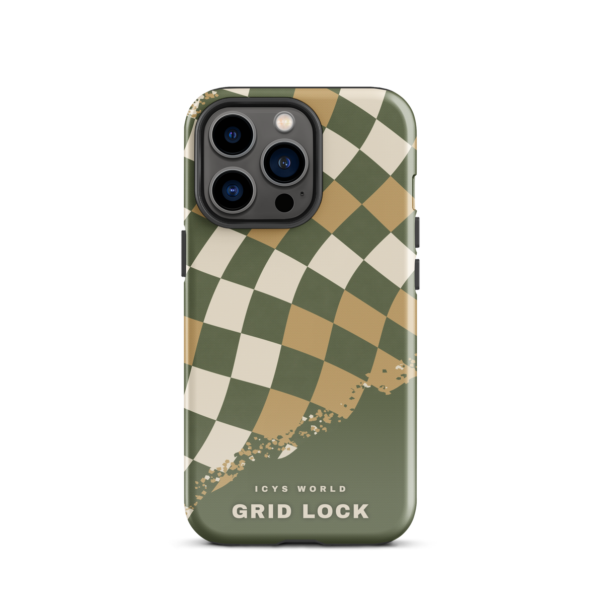 ICYS WORLD Grid Lock iPhone case on iPhone 13 Pro, glossy finish