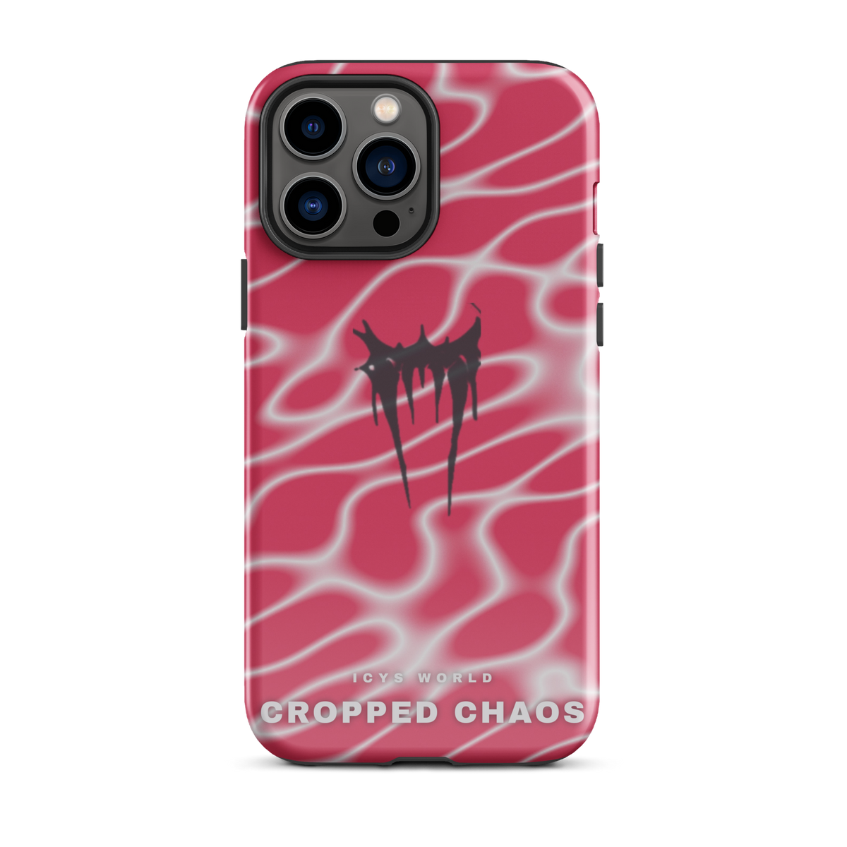 ICYS WORLD Cropped Chaos iPhone case on iPhone 13 Pro Max, glossy finish