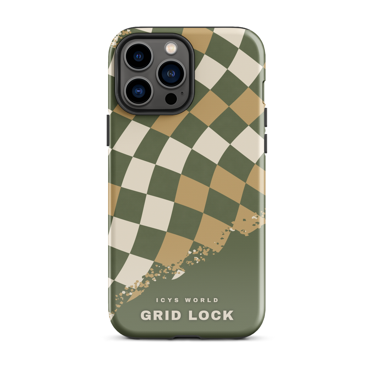 ICYS WORLD Grid Lock iPhone case on iPhone 13 Pro Max, glossy finish