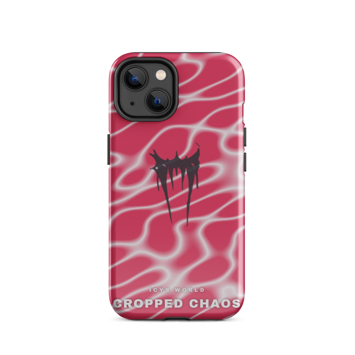 ICYS WORLD Cropped Chaos iPhone case on iPhone 14, glossy finish