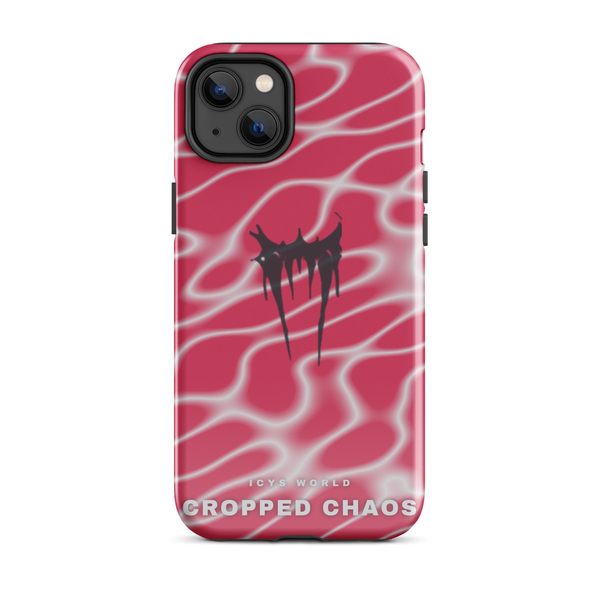 ICYS WORLD Cropped Chaos iPhone case on iPhone 14 Plus, glossy finish