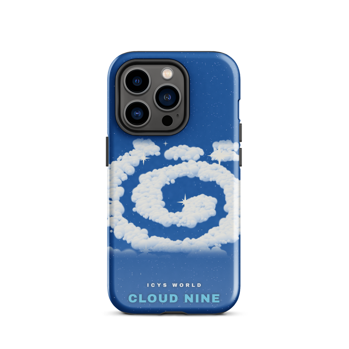 ICYS WORLD Cloud Nine iPhone case on iPhone 14 Pro, glossy finish