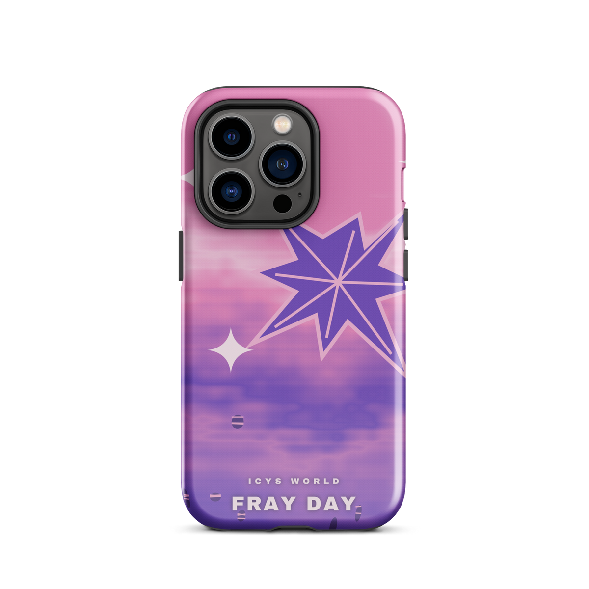 ICYS WORLD Fray Day iPhone case on iPhone 14 Pro, glossy finish