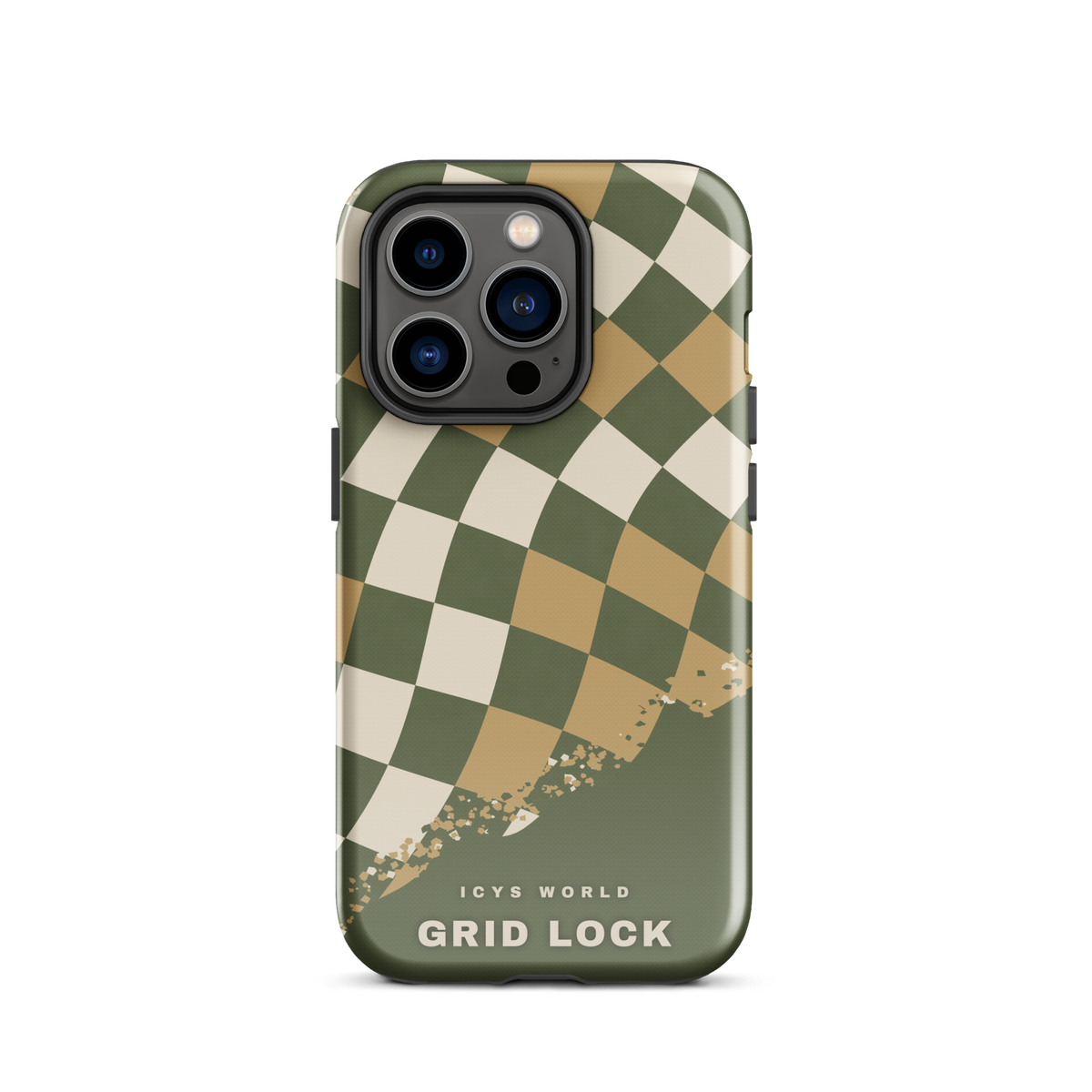 ICYS WORLD Grid Lock iPhone case on iPhone 14 Pro, glossy finish