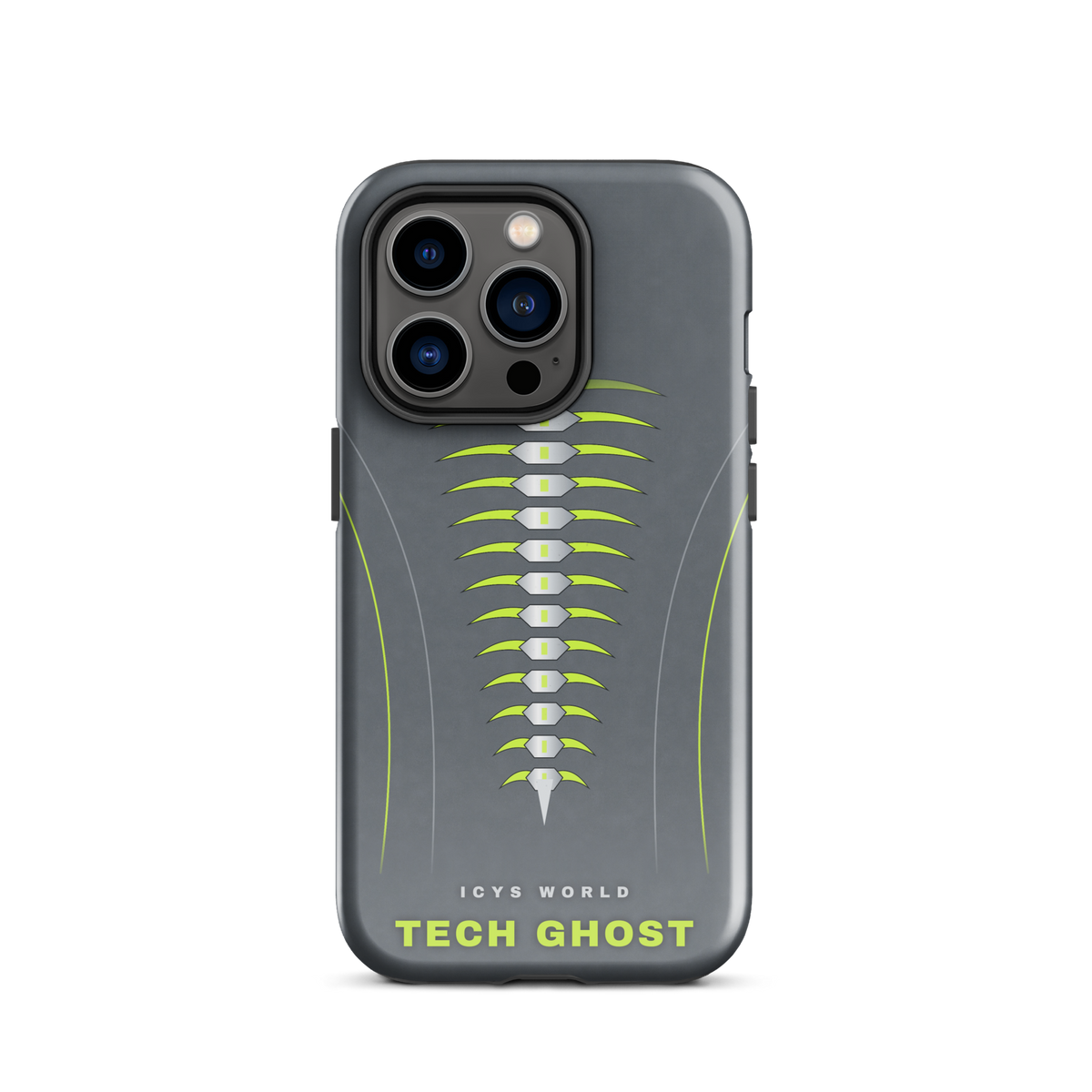 ICYS WORLD Tech Ghost iPhone case on iPhone 14 Pro, glossy finish