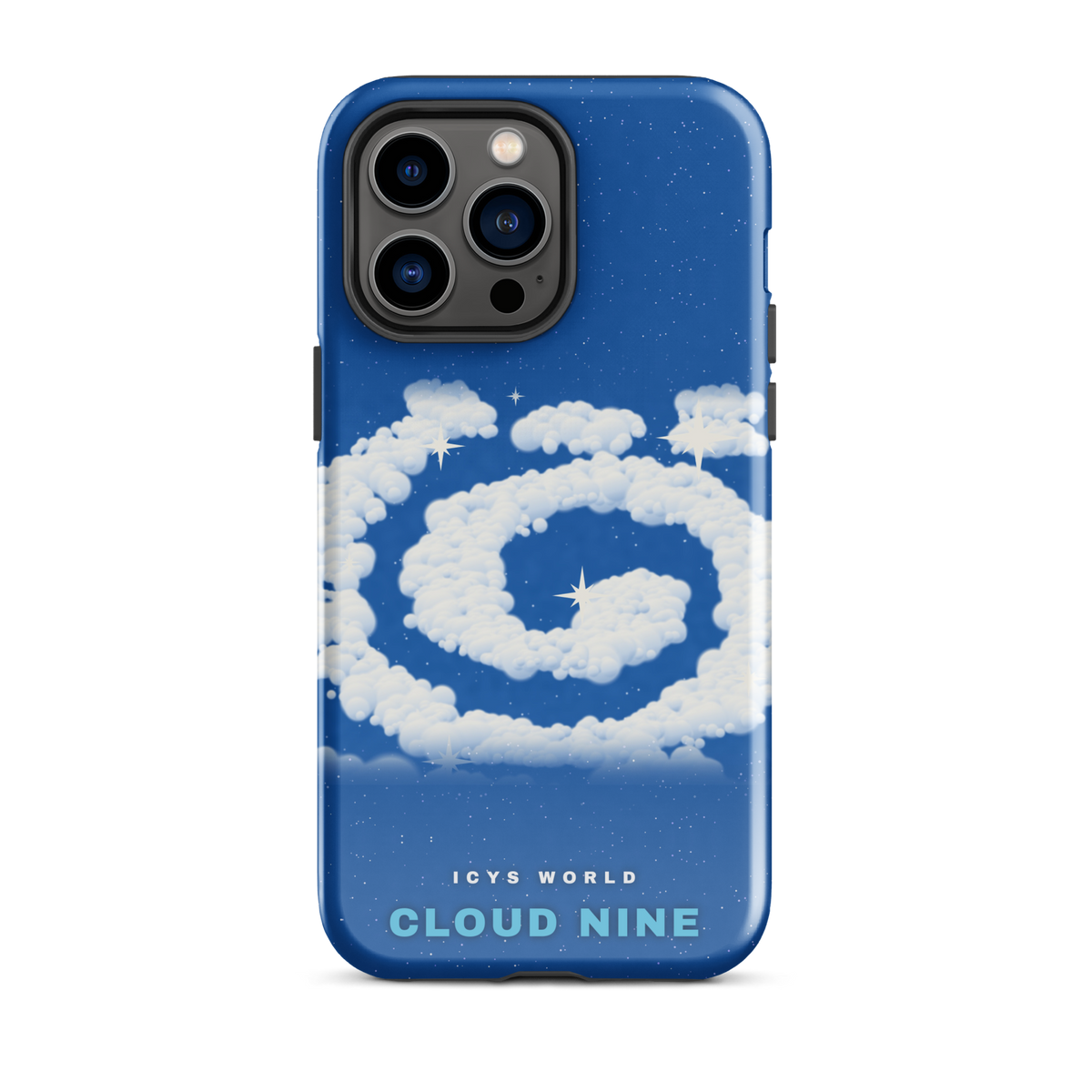 ICYS WORLD Cloud Nine iPhone case on iPhone 14 Pro Max, glossy finish