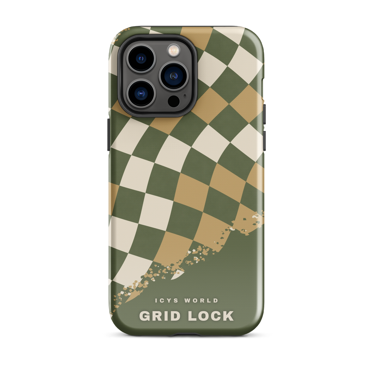 ICYS WORLD Grid Lock iPhone case on iPhone 14 Pro Max, glossy finish