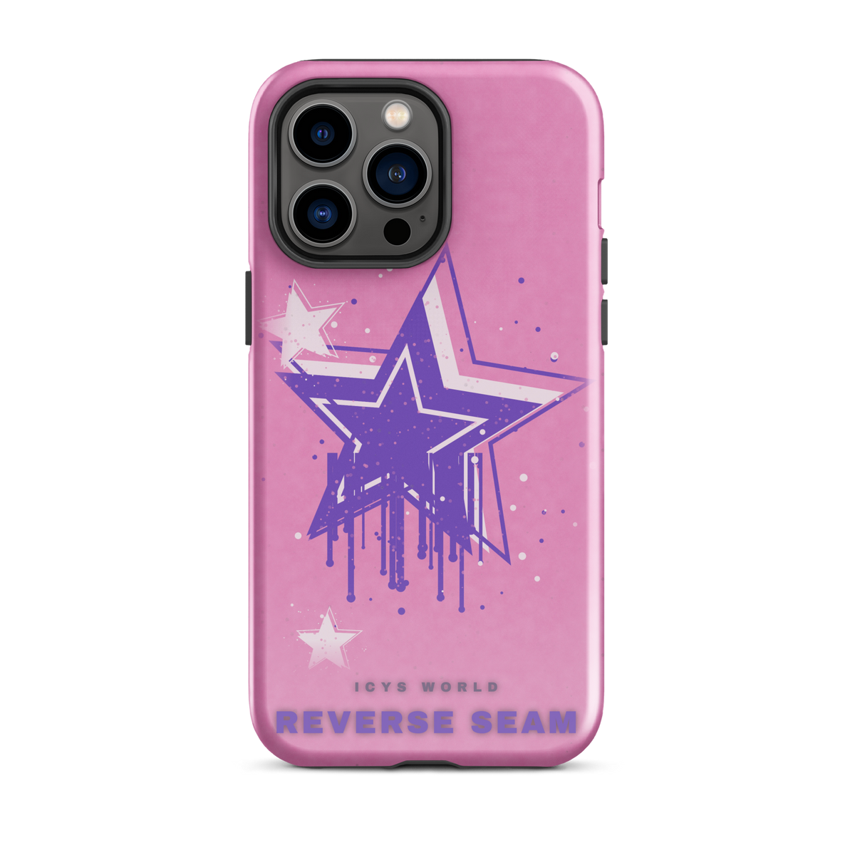 ICYS WORLD Reverse Seam iPhone case on iPhone 14 Pro Max, glossy finish