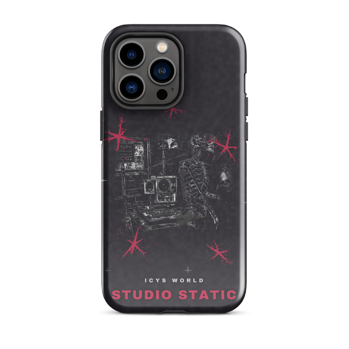 ICYS WORLD Studio Static iPhone case on iPhone 14 Pro Max, glossy finish