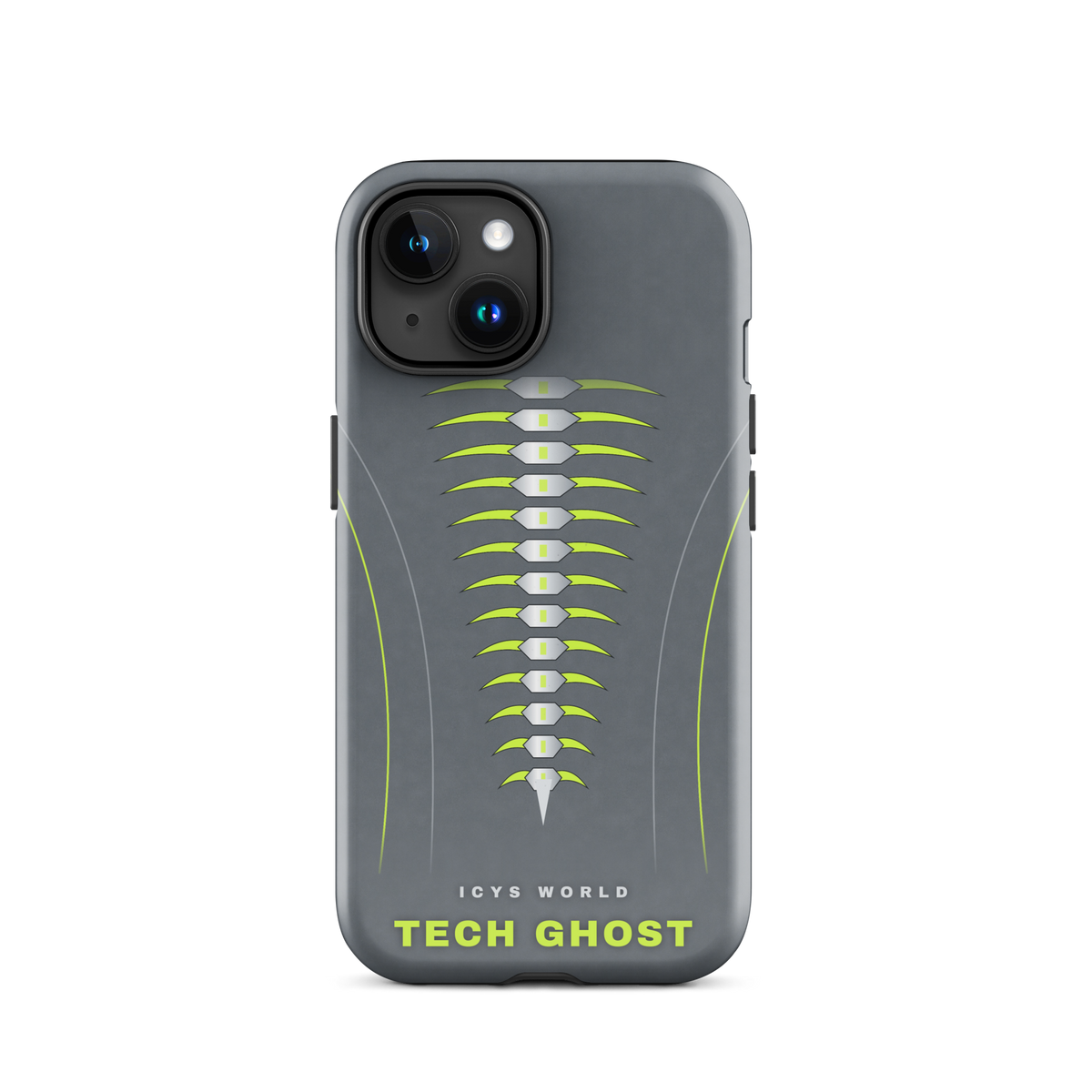 ICYS WORLD Tech Ghost iPhone case on iPhone 15, glossy finish