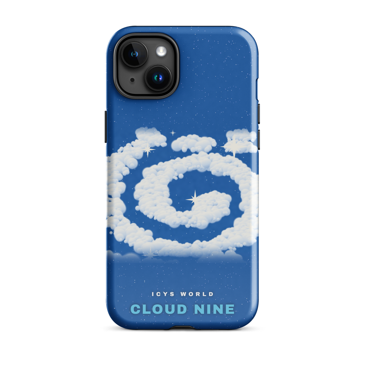 ICYS WORLD Cloud Nine iPhone case on iPhone 15 Plus, glossy finish