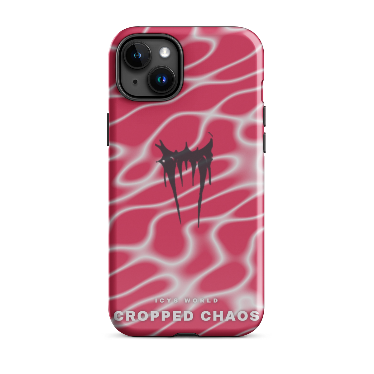ICYS WORLD Cropped Chaos iPhone case on iPhone 15 Plus, glossy finish