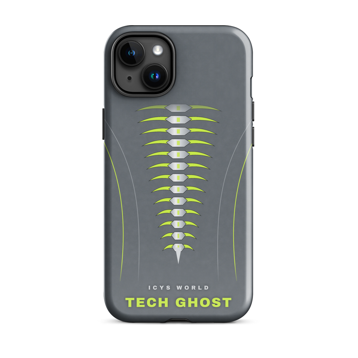 ICYS WORLD Tech Ghost iPhone case on iPhone 15 Plus, glossy finish
