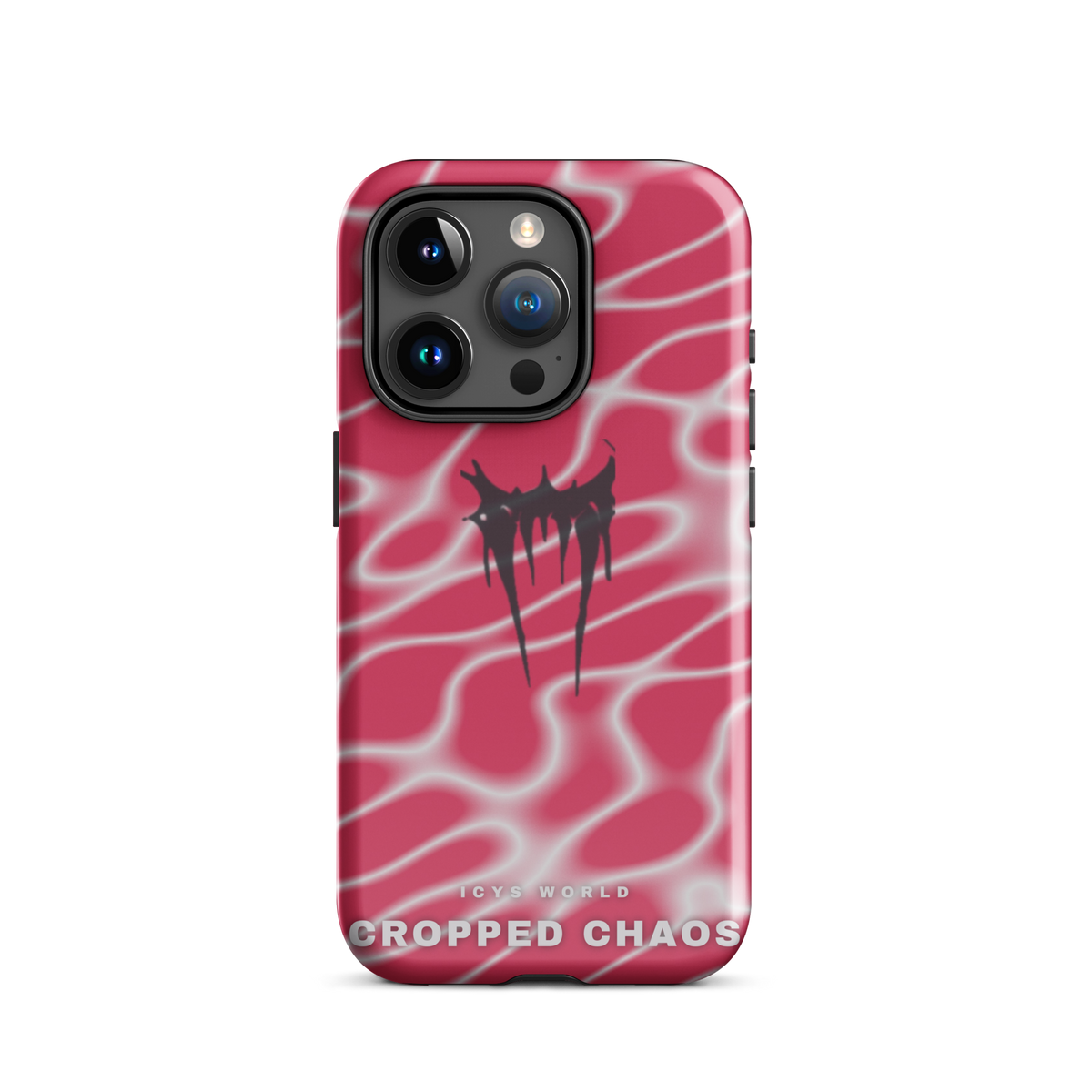 ICYS WORLD Cropped Chaos iPhone case on iPhone 15 Pro, glossy finish