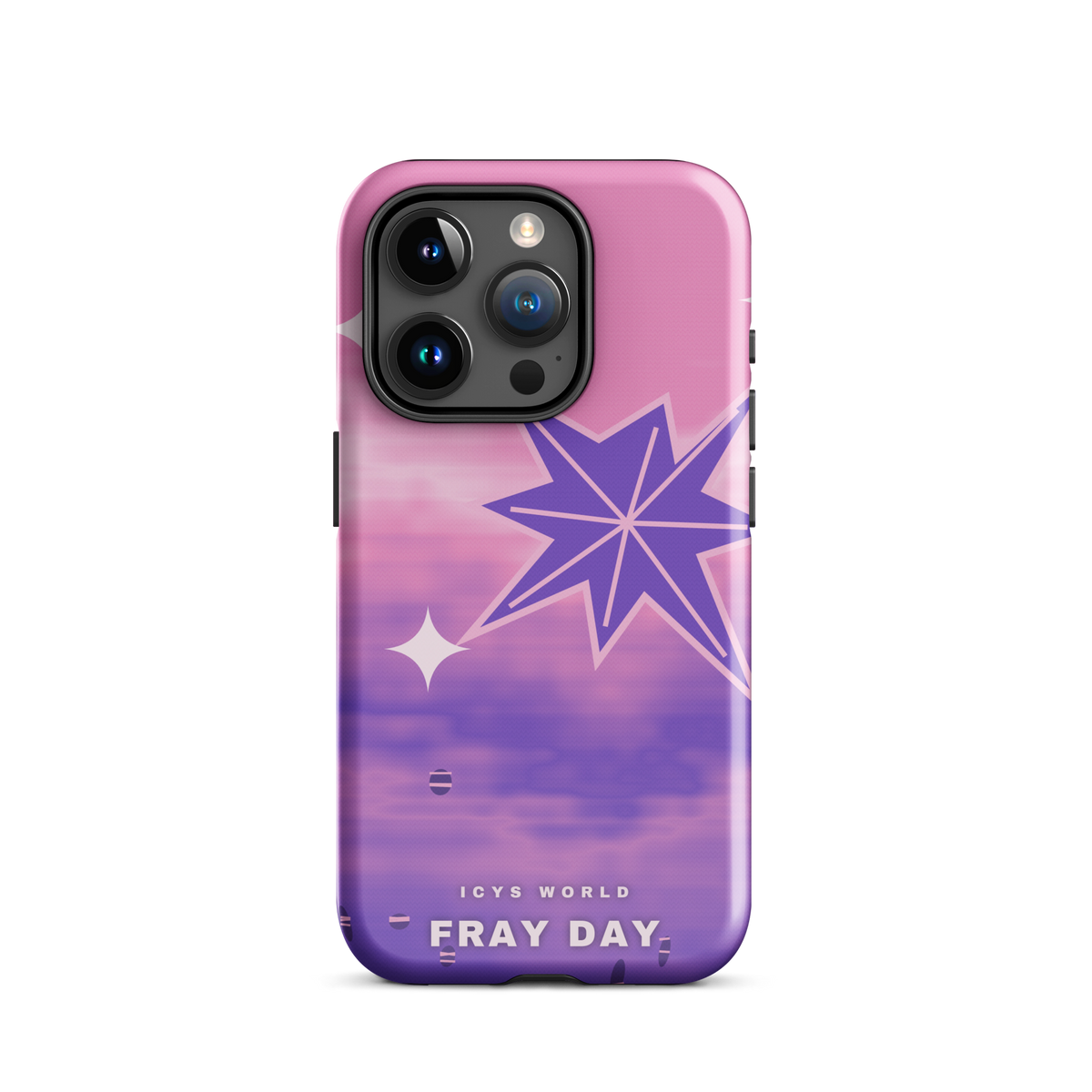 ICYS WORLD Fray Day iPhone case on iPhone 15 Pro, glossy finish