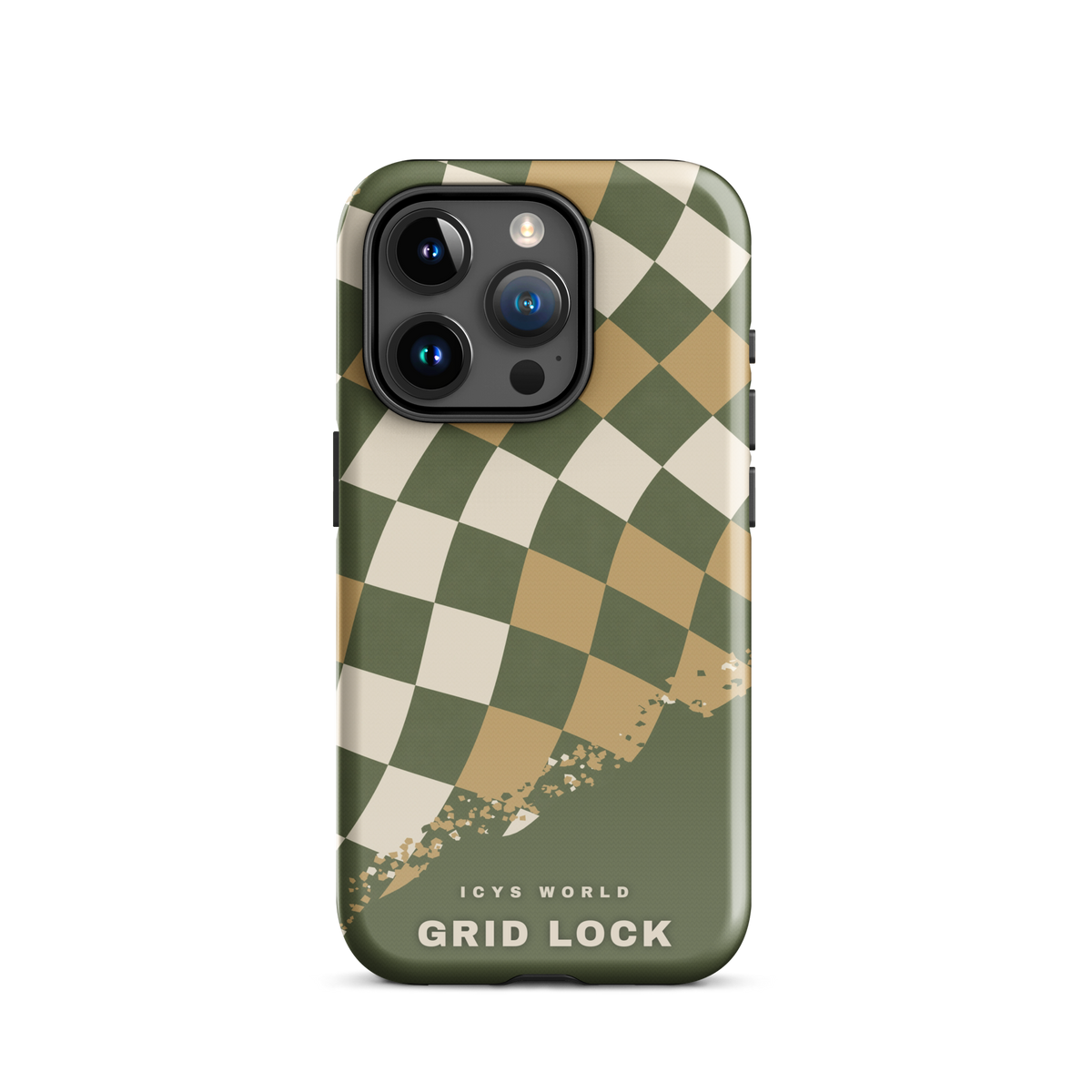 ICYS WORLD Grid Lock iPhone case on iPhone 15 Pro, glossy finish