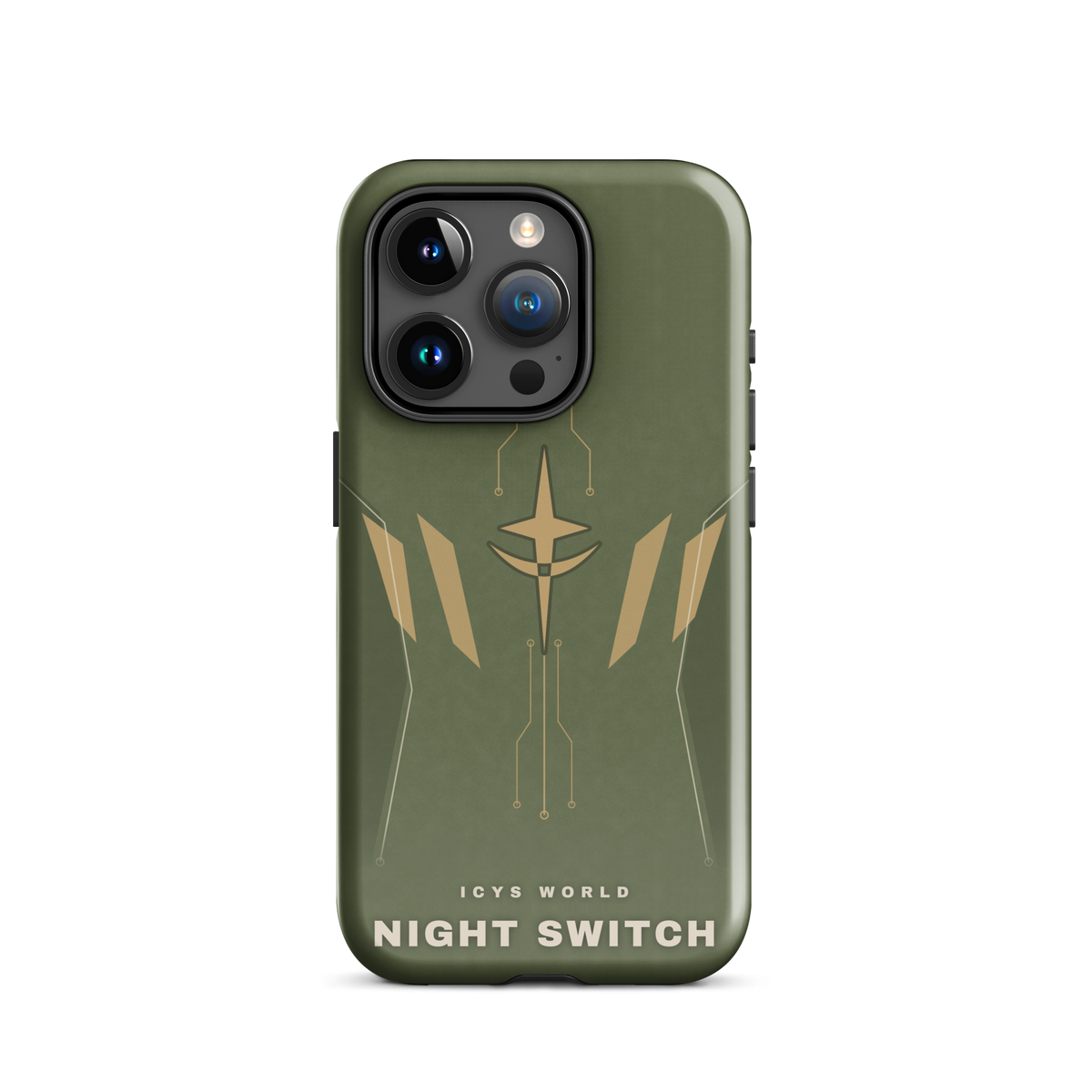 ICYS WORLD Night Switch iPhone case on iPhone 15 Pro, glossy finish