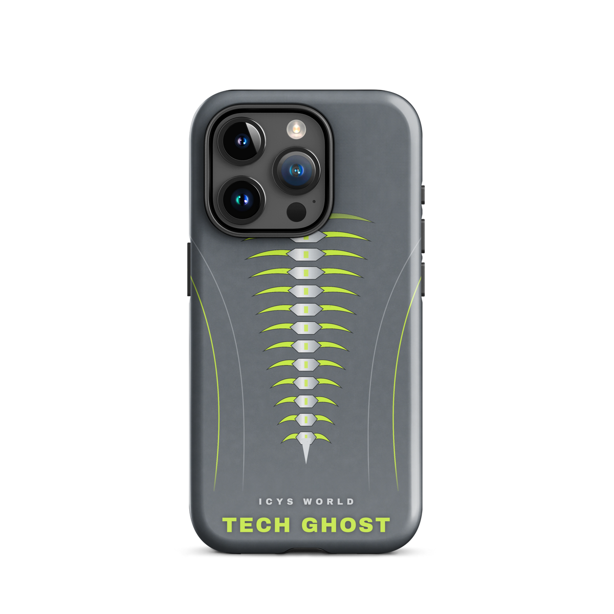 ICYS WORLD Tech Ghost iPhone case on iPhone 15 Pro, glossy finish