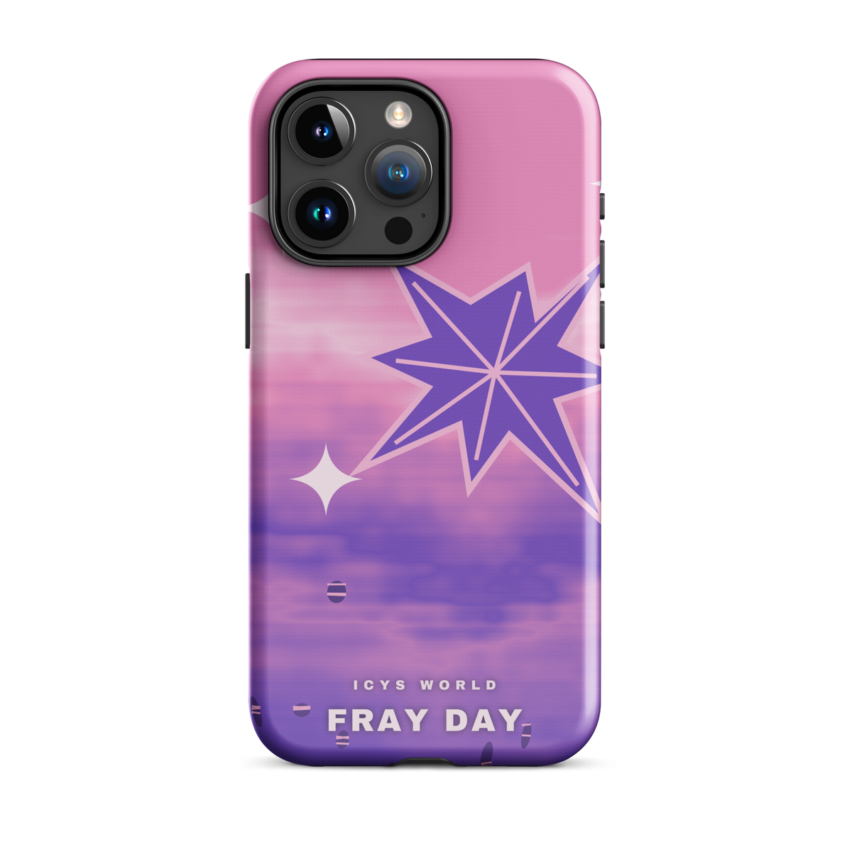 ICYS WORLD Fray Day iPhone case on iPhone 15 Pro Max, glossy finish