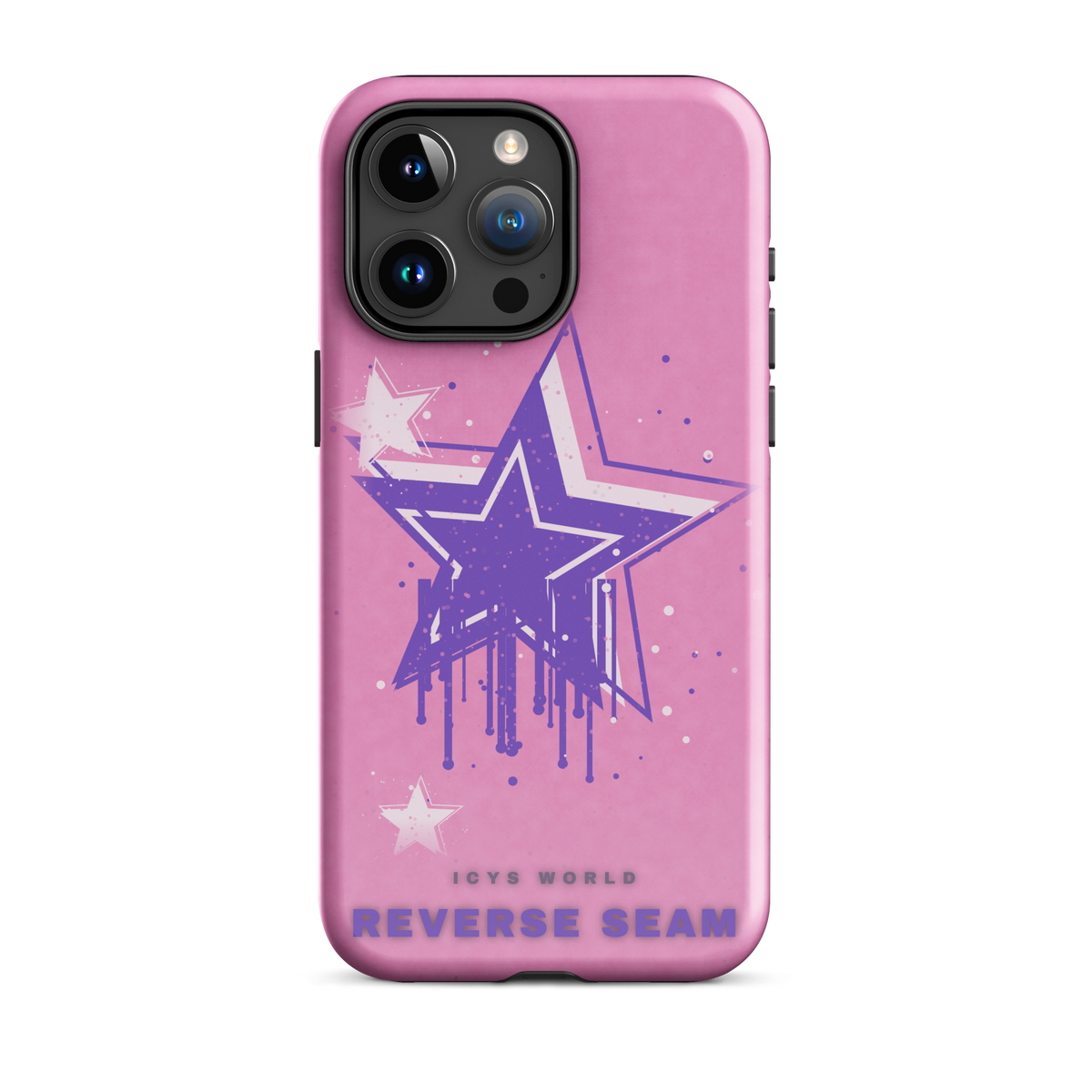 ICYS WORLD Reverse Seam iPhone case on iPhone 15 Pro Max, glossy finish