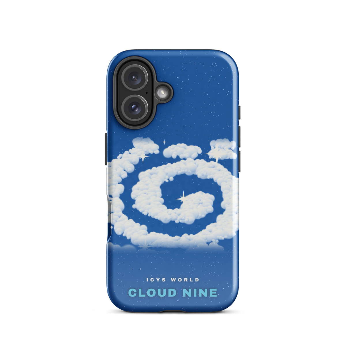 ICYS WORLD Cloud Nine iPhone case on iPhone 16, glossy finish