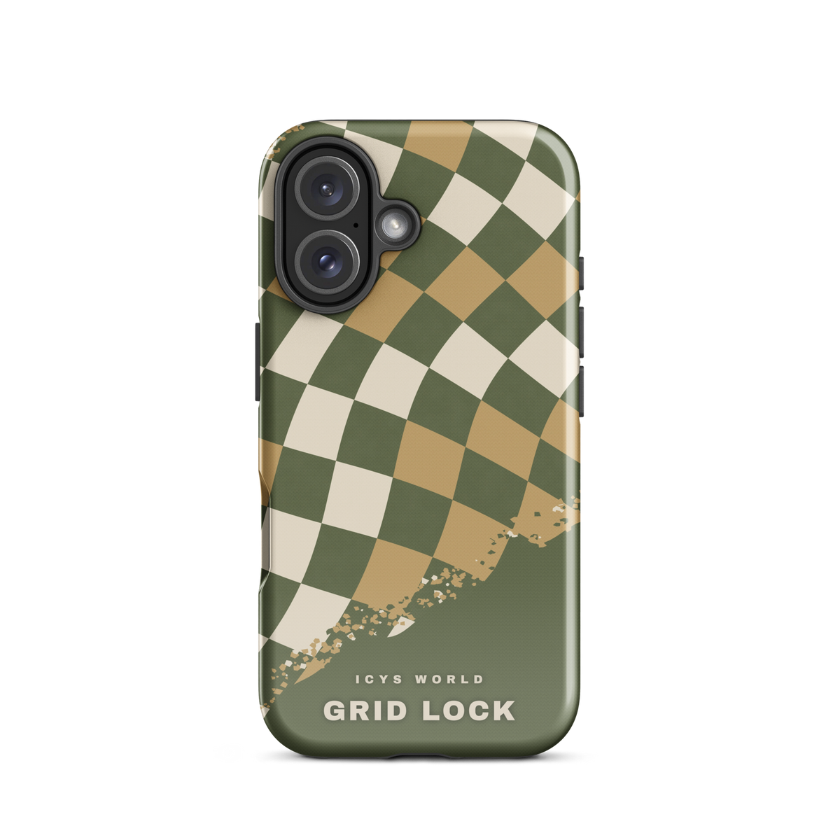 ICYS WORLD Grid Lock iPhone case on iPhone 16, glossy finish