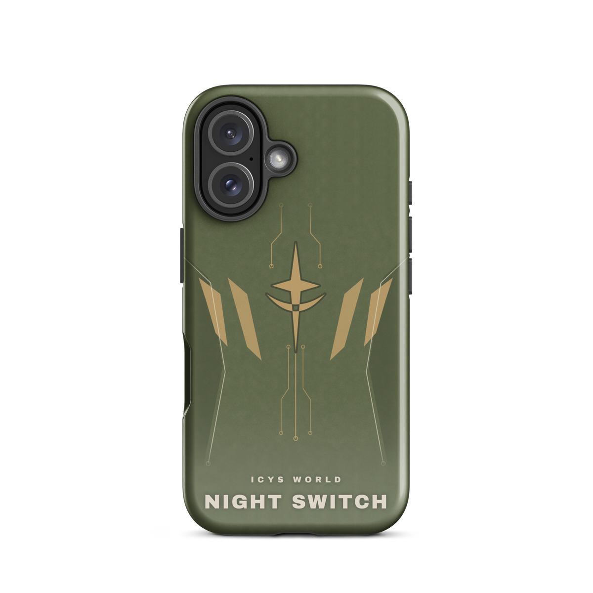 ICYS WORLD Night Switch iPhone case on iPhone 16, glossy finish