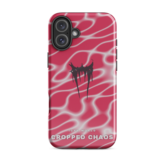 ICYS WORLD Cropped Chaos iPhone case on iPhone 16 Plus, glossy finish