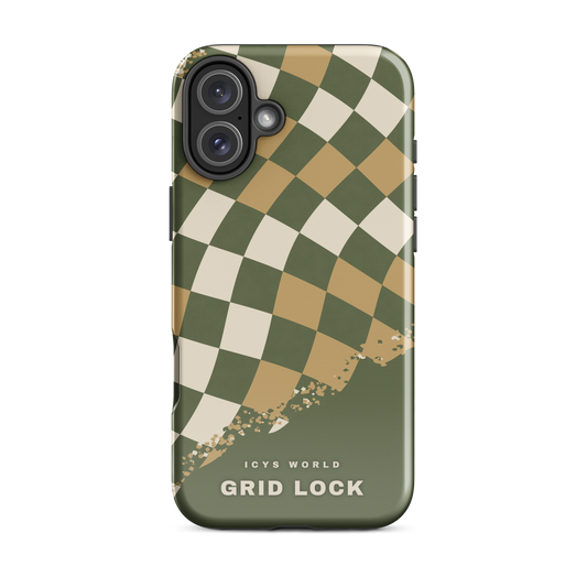 ICYS WORLD Grid Lock iPhone case on iPhone 16 Plus, glossy finish