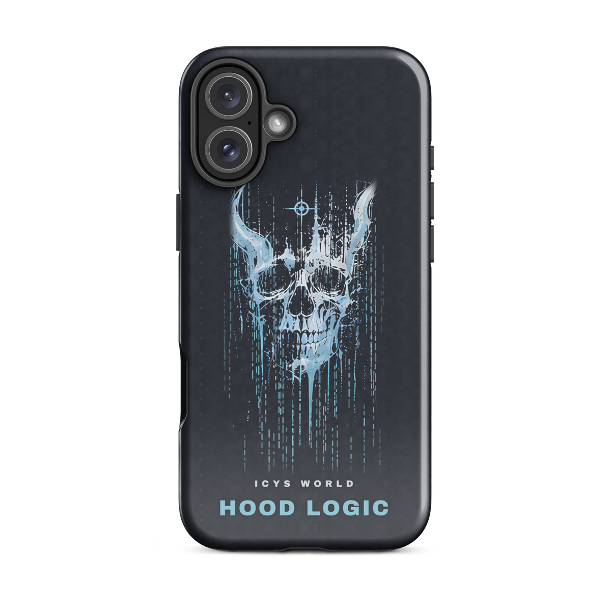 ICYS WORLD Hood Logic iPhone case on iPhone 16 Plus, glossy finish