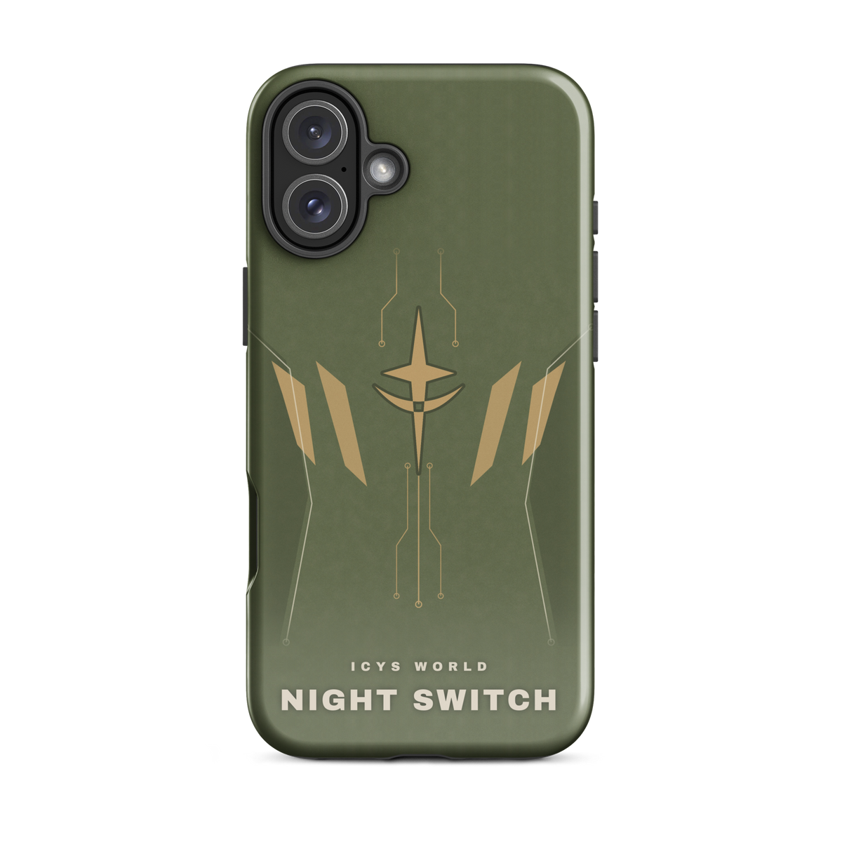 ICYS WORLD Night Switch iPhone case on iPhone 16 Plus, glossy finish