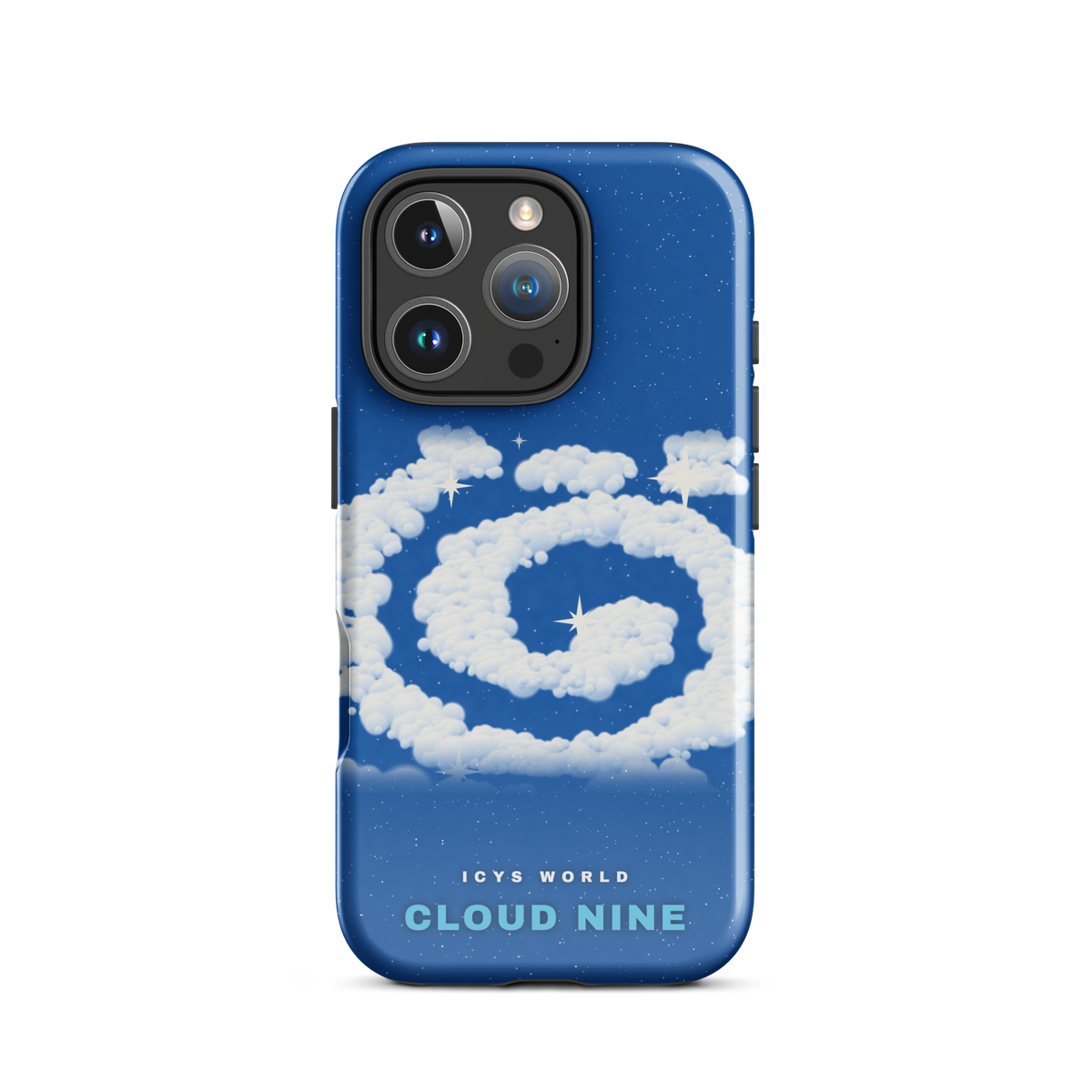ICYS WORLD Cloud Nine iPhone case on iPhone 16 Pro, glossy finish