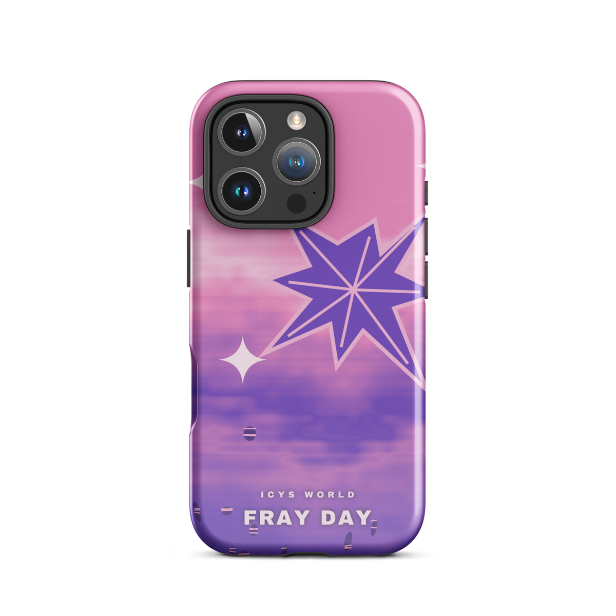 ICYS WORLD Fray Day iPhone case on iPhone 16 Pro, glossy finish