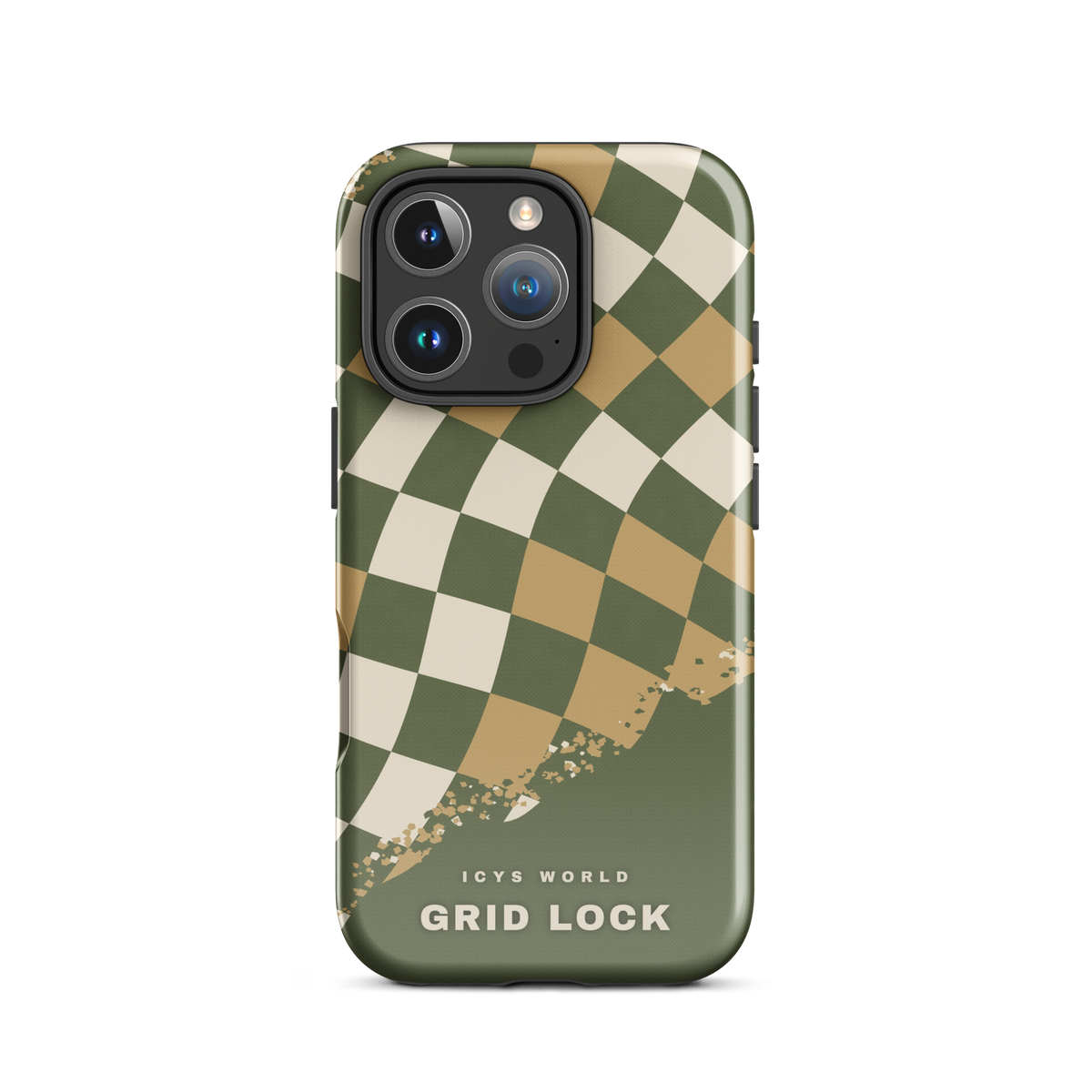 ICYS WORLD Grid Lock iPhone case on iPhone 16 Pro, glossy finish