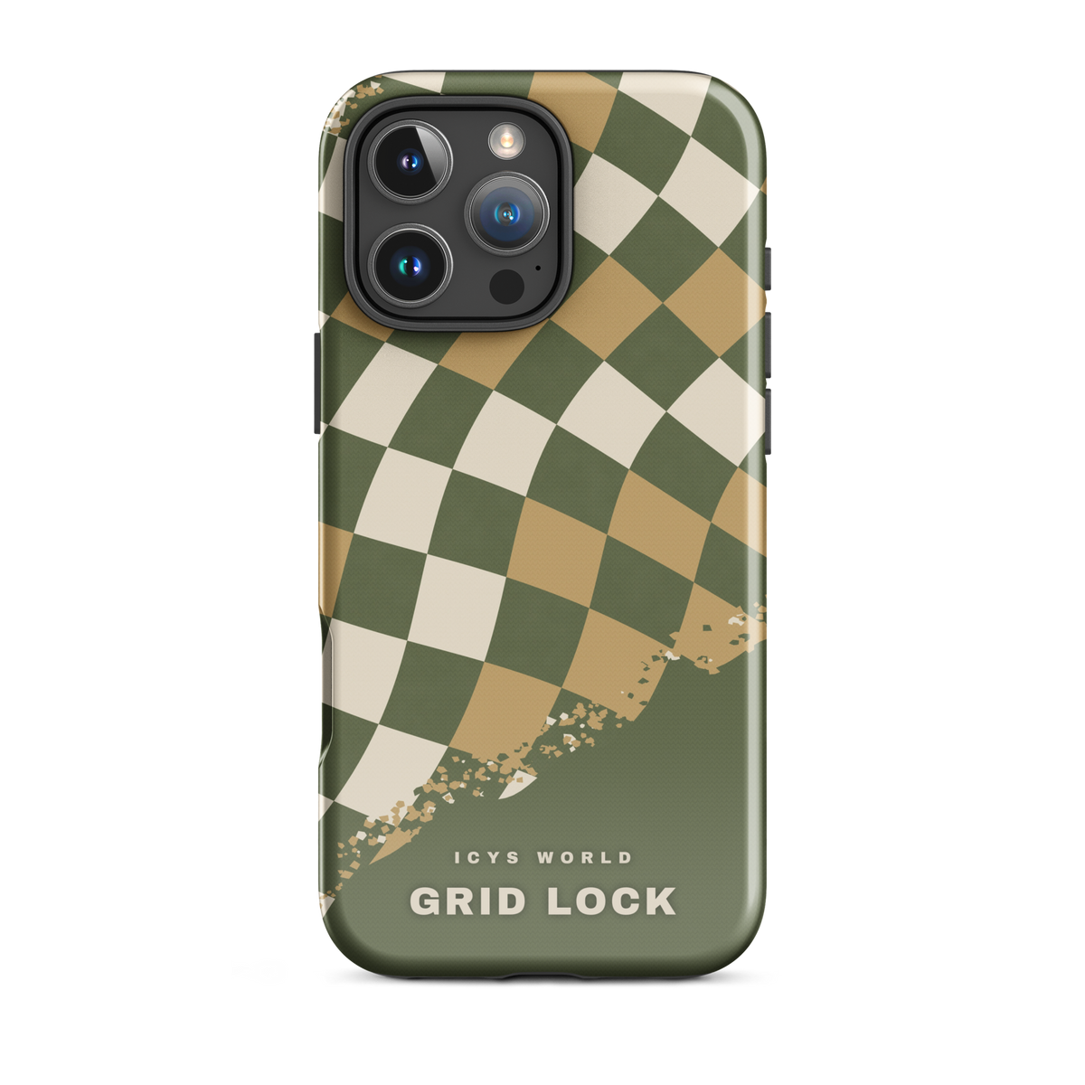 ICYS WORLD Grid Lock iPhone case on iPhone 16 Pro Max, glossy finish