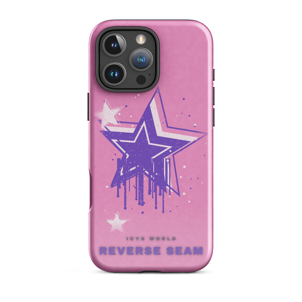 ICYS WORLD Reverse Seam iPhone case on iPhone 16 Pro Max, glossy finish