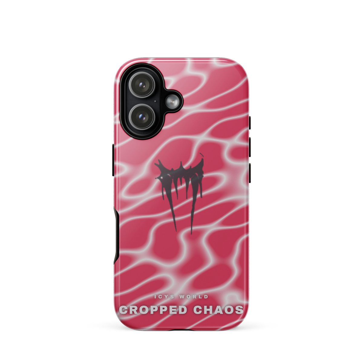 ICYS WORLD Cropped Chaos iPhone case on iPhone 17, glossy finish